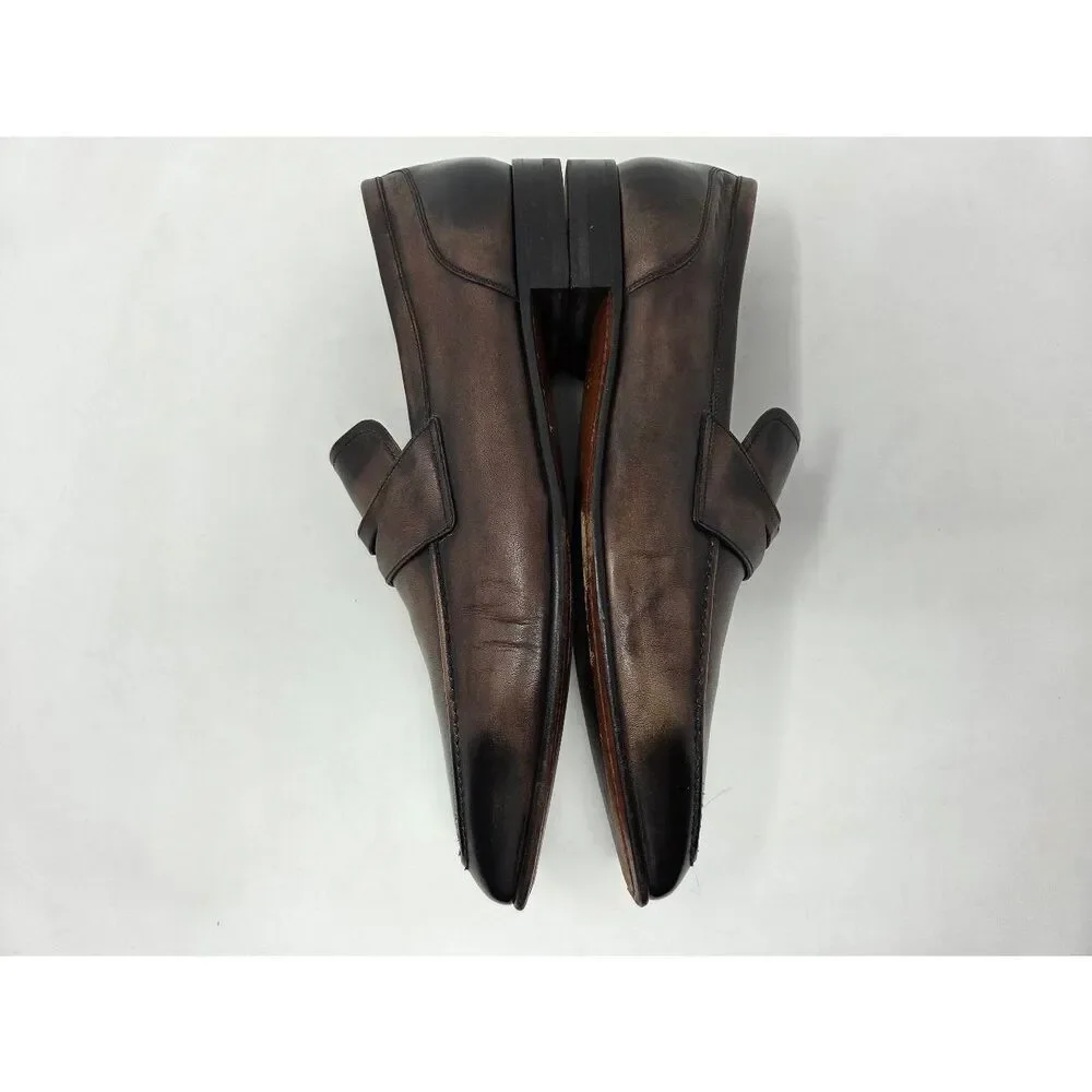 BALLY BRENT BROWN BLACK BURNISHED LEATHER PENNY LOAFER MENS SIZE 11.5 EEE WIDE